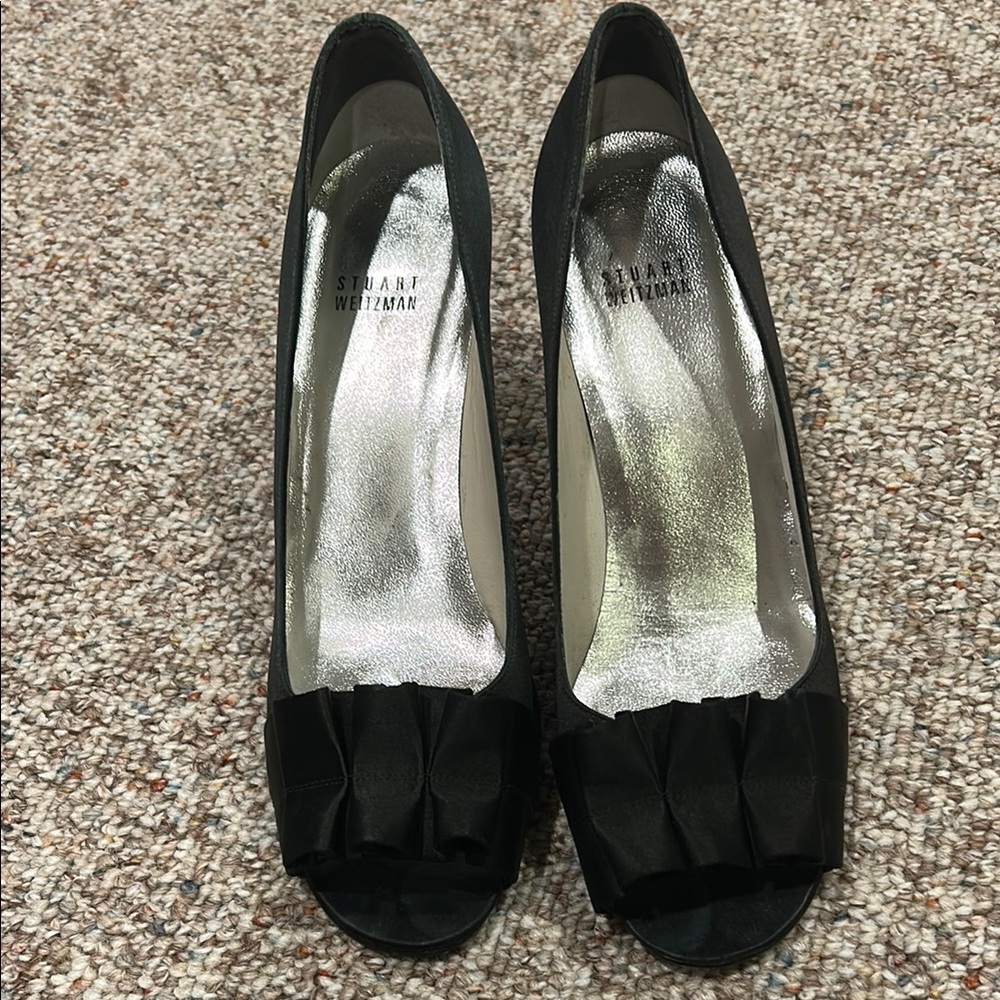 Stuart Weitzman Gigiritz Black Satin Heels